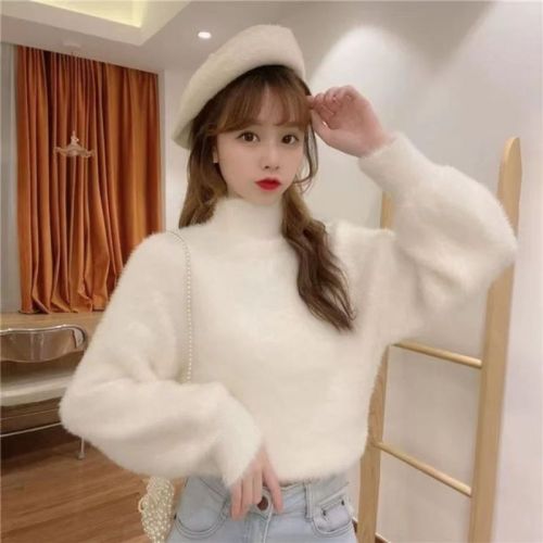 Mink velvet turtleneck thickened inner knitted sweater women's 2022 autumn and winter solid color long-sleeved bottoming top women