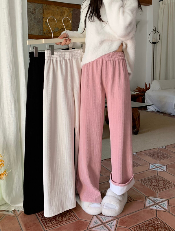 [Timely Rain] Fashionable all-match straight wide-leg fleece casual pants W1157# WPL