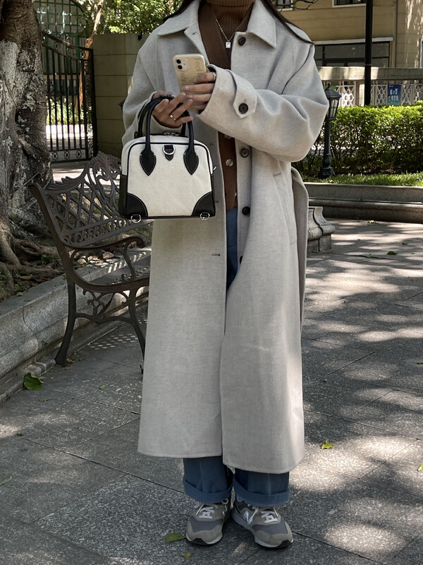 [ON LINE] Korean standard double-sided cashmere Korean version lapel single-breasted wool coat (with waist rope) containing 100 wool 6750