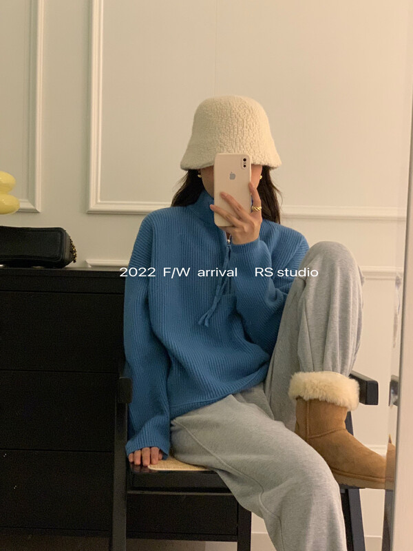 【RS】Solid color versatile zipper casual warm sweater M2522# FHX