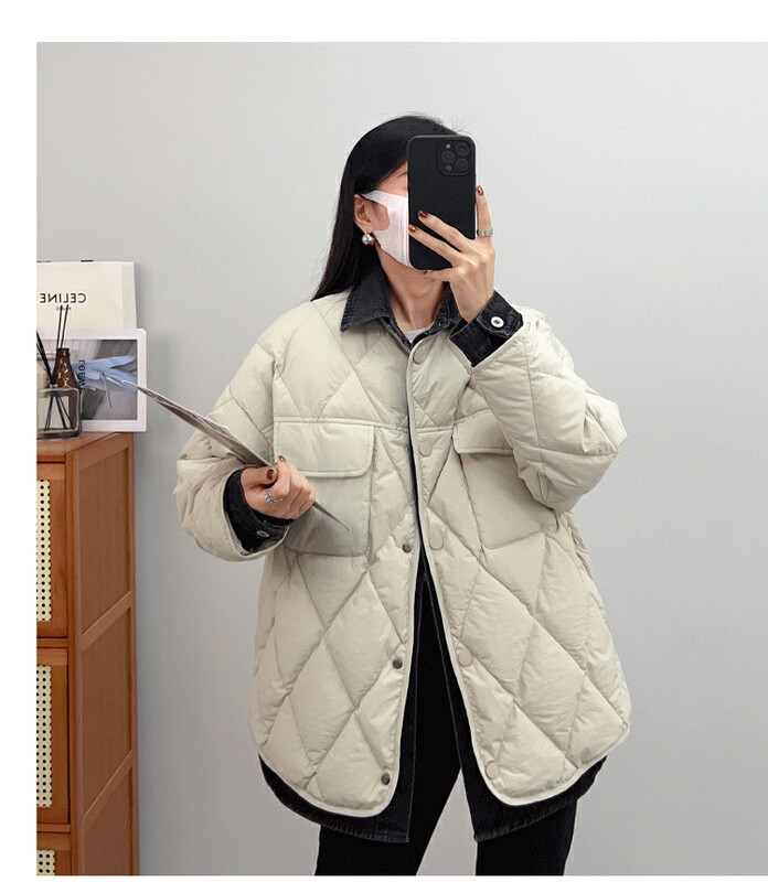 [Ou Zhengsha] Denim stitching lapel thickened fake two-piece thermal padded jacket 19579# JJ
