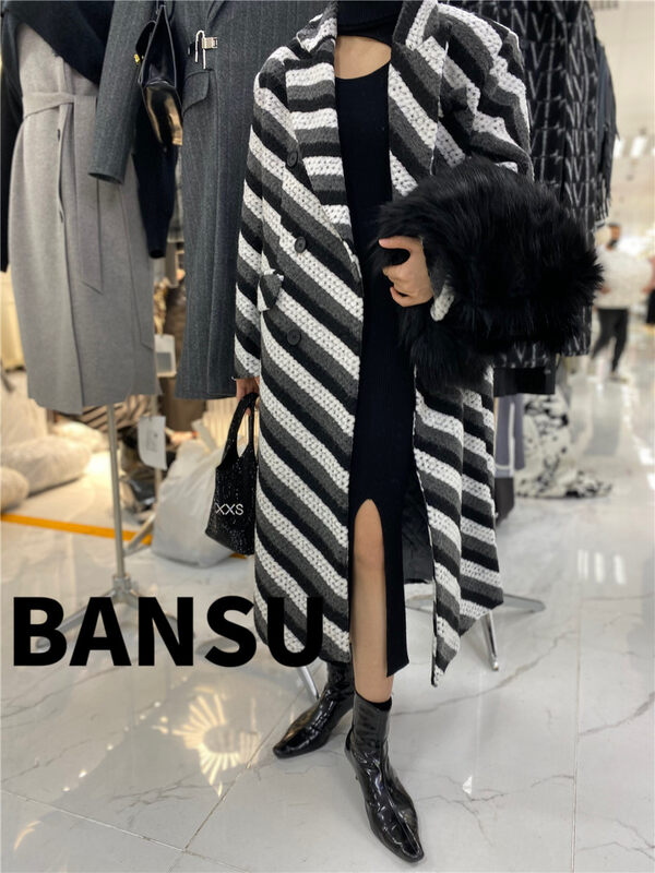 [Semi-plain] striped long thick woolen coat (only for coats) A885# ZJY