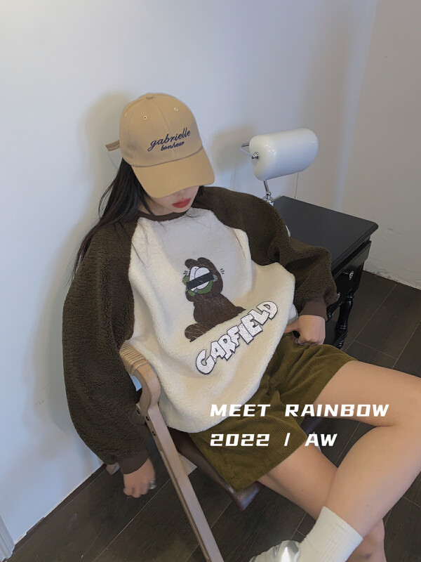 【MEET RAINBOW】Contrast color round neck Garfield sweater 08587# LSL
