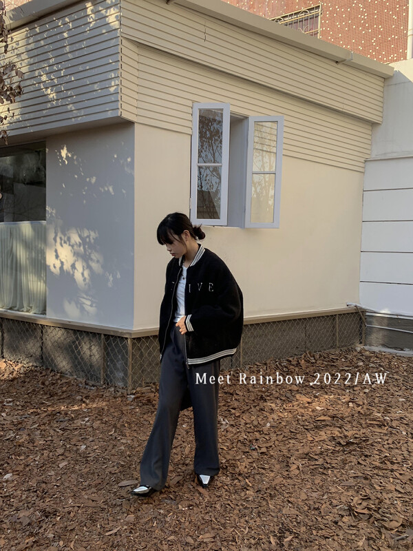 【MEET RAINBOW】Casual zipper letter color matching short coat 09162# LSL