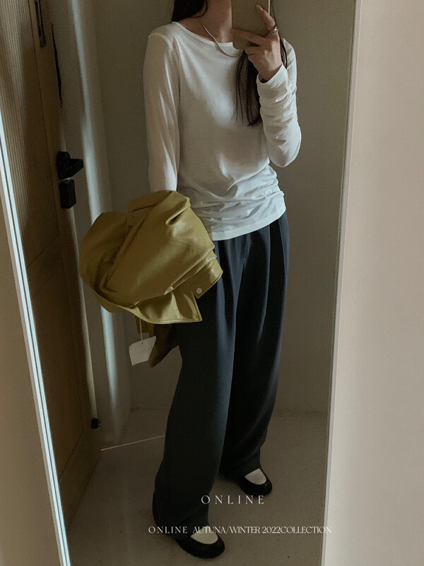 Original price 77.83! [ON LINE] Tencel simple and versatile basic solid color long-sleeved T-shirt 6797