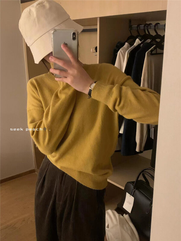 【SEEK PEACH】Round neck solid color comfortable and versatile knitted sweater K1925# L