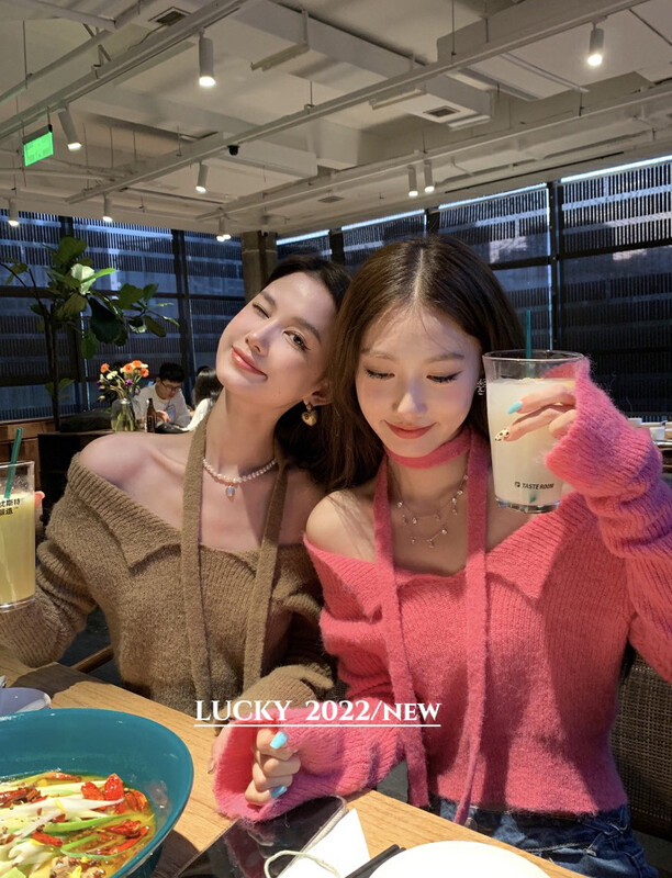 【LUCKY】Square collar one-shoulder long-sleeved shirt (with scarf strap) 9691# ZXX