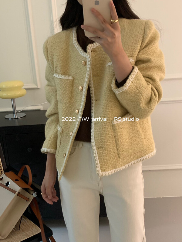 [RS] Contrast color webbing tweed Xiaoxiangfeng warm down jacket (content 60% wool/content 90% white duck down) LL1068# FHX