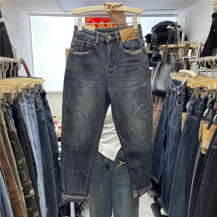 【OKD】Stretch leather patch jeans 52916# GY