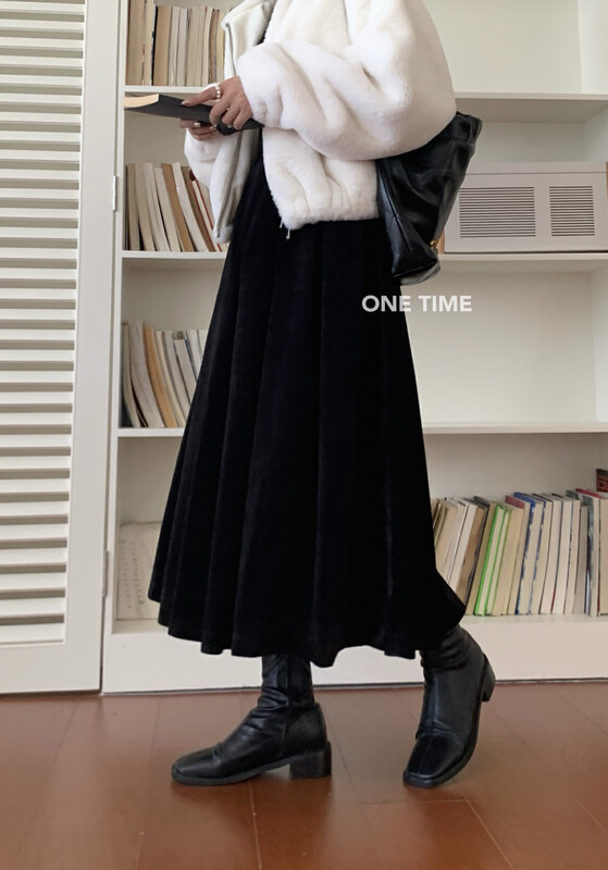 【ONE TIME】Winter Thick Velvet Pleated Skirt XW5318# JHY
