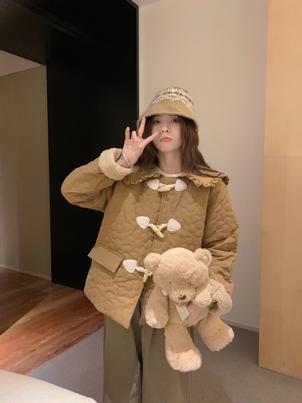 [Timely rain] Korean style ins sweet age-reducing doll collar thickened horn buckle warm padded jacket D2189# WPL