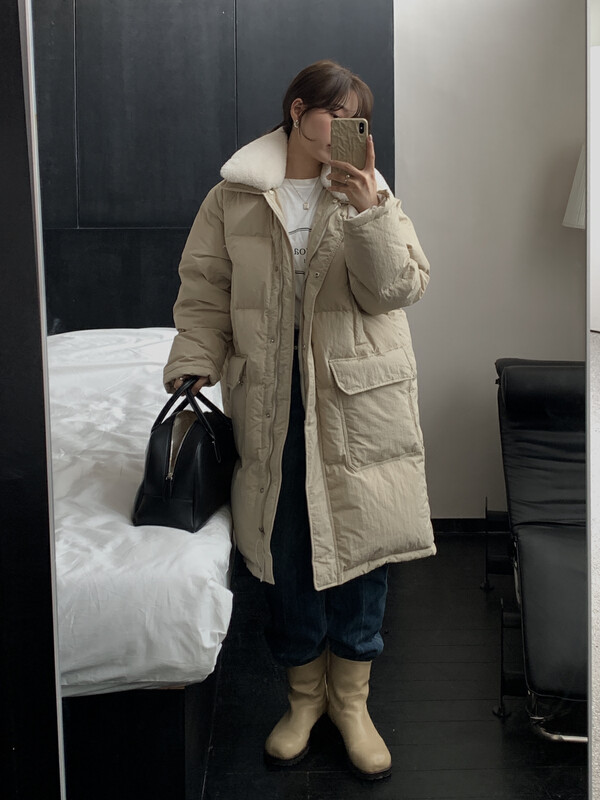 [ON LINE] 90 GB white duck down Korean version fur collar medium and long loose warm down jacket with 310 grams of cashmere 7283
