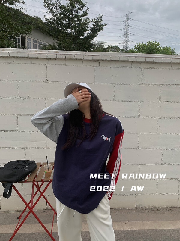 【MEET RAINBOW】Simple and versatile contrasting color brushed long-sleeved T-shirt 08593# LSL
