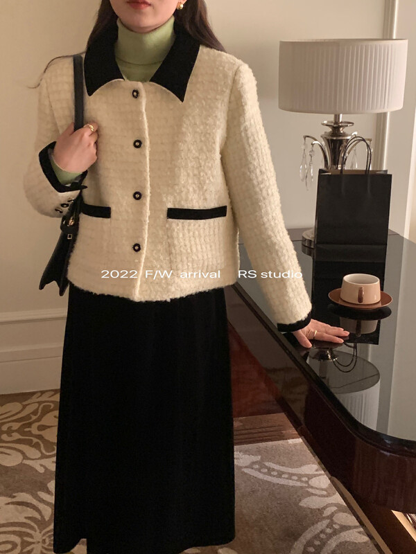 [RS] Lapel Contrast Color Down Small Fragrance Warm Down Jacket (Content 60% Wool) LL1092# FHX