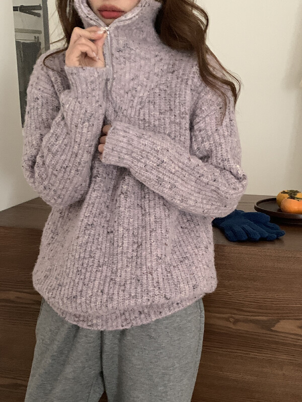 【LOVELY/SHMILY】Korean version all-match thick loose zipper lapel sweater warm sweater M0878# FHX