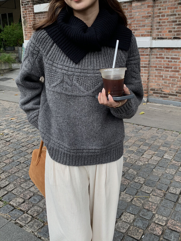 【ON LINE】100% wool round neck pullover thick line thick sweater containing 100 wool 591