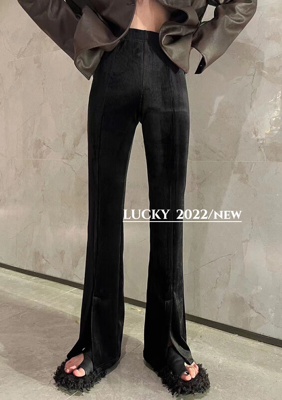 【LUCKY】High-waisted slim velvet slit flared casual pants 1223# ZXX
