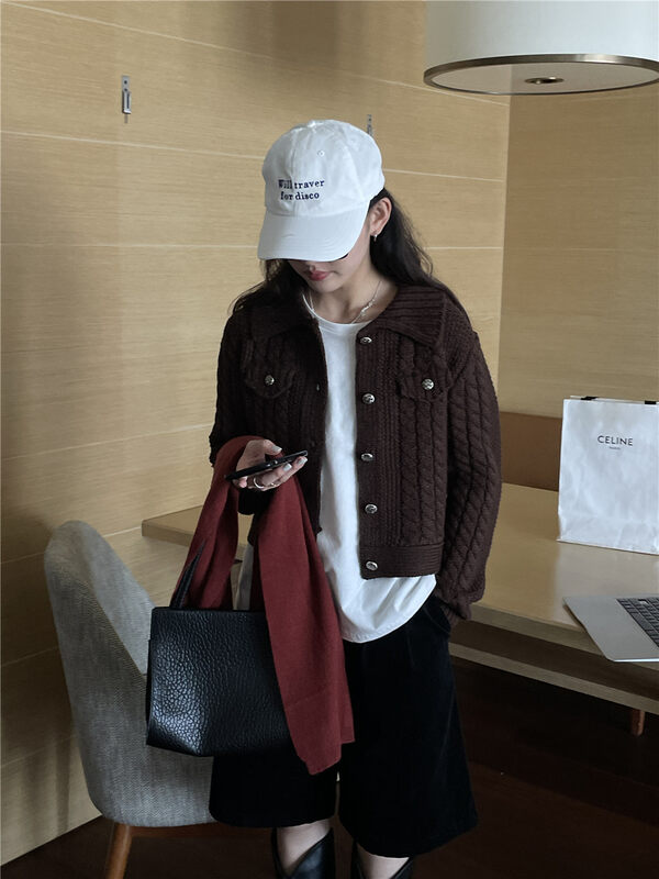 New in autumn! [TN] Simple breasted solid color knitted cardigan 9196# CLS
