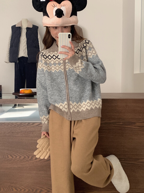【LOVELY/SHMILY】Korean Sweet Loose Zipper Sweater Cardigan Knit Cardigan M0890