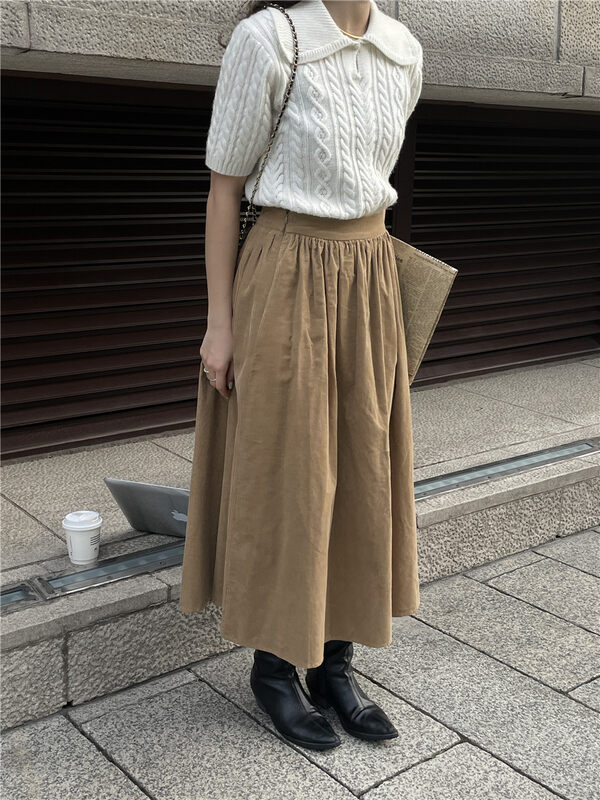 【TN】Korean style loose all-match Japanese simple solid color skirt 5186# CLS