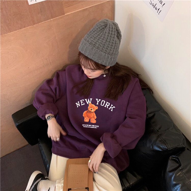 Original price 88.99! [Timely rain] Korean style ins loose letter cartoon bear plus velvet thick printing sweater 70756# WPL