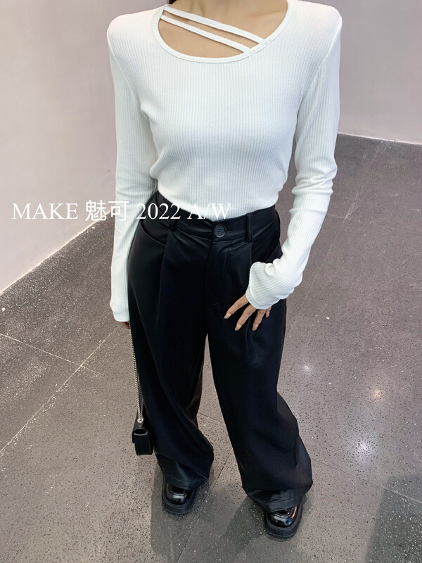[MAKE Charm] Temperament women's parallel bars oval hem suede shirt 3525# OZQ