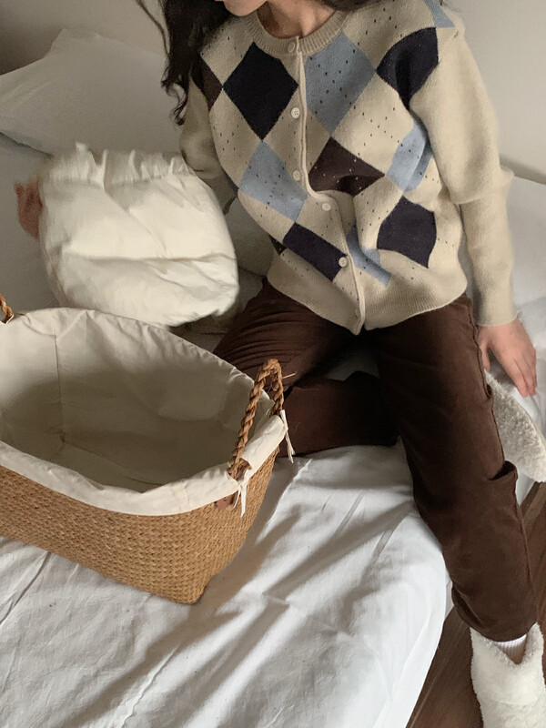 【LOVELY/SHMILY】Vintage diamond all-match knitted cardigan sweater sweater M0891