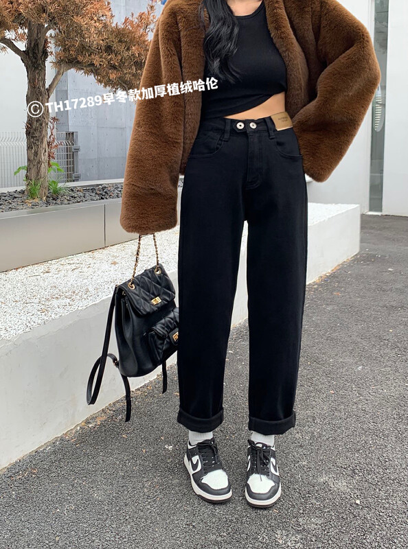 【T.H】Casual loose and versatile fleece harem jeans 17289# LSW