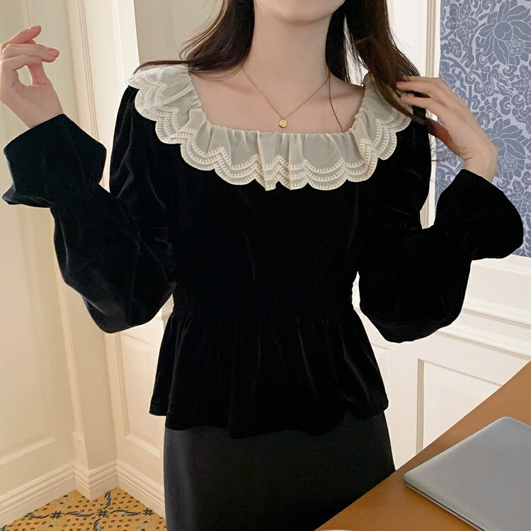 Original price 98.99! [Timely rain] Korean style ins retro French lace shirt 52456# WPL