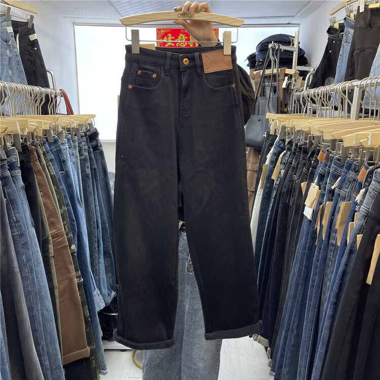 【OKD】Waist Topic Design Versatile Stretch Composite Fleece Boyfriend Jeans 52917-1# GY