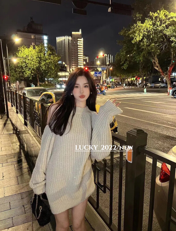 【LUCKY】Korean Fashion Off-the-shoulder Lazy Dress 9692# ZXX