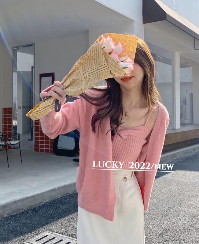 【LUCKY】Simple knitted cardigan + versatile vest two-piece suit 9572# ZXX