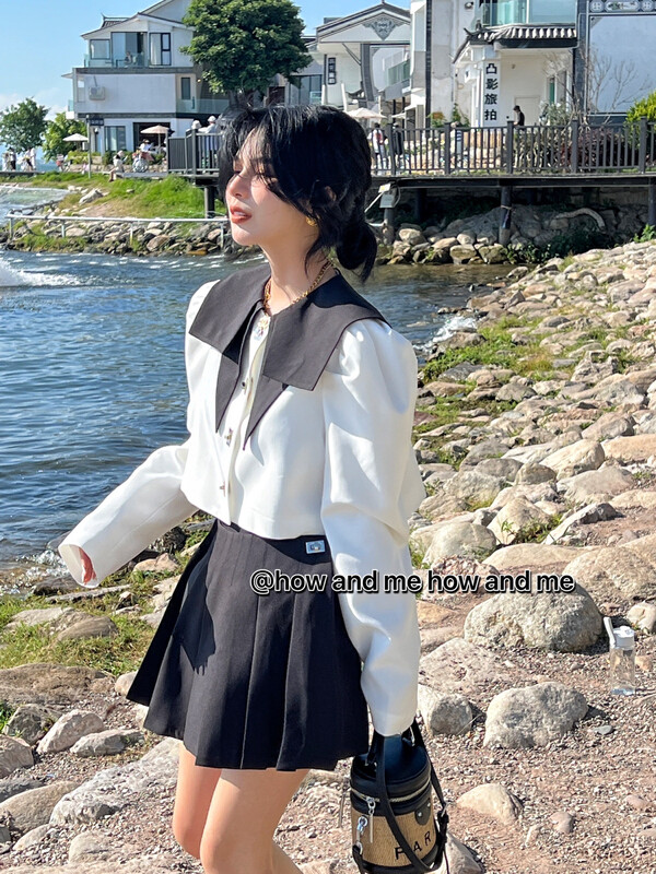 New in early autumn! [ HOW AND ME Cheng Xi] Two-piece fake two-piece top + pleated slim skirt YS1-5000# CQW
