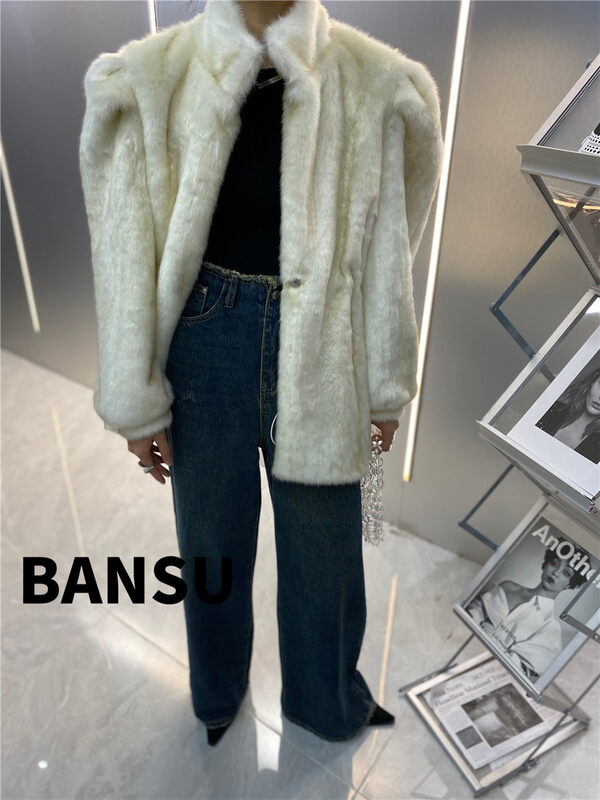 [Semi-plain] stand-up collar loose all-match warm fur coat G351# ZJY