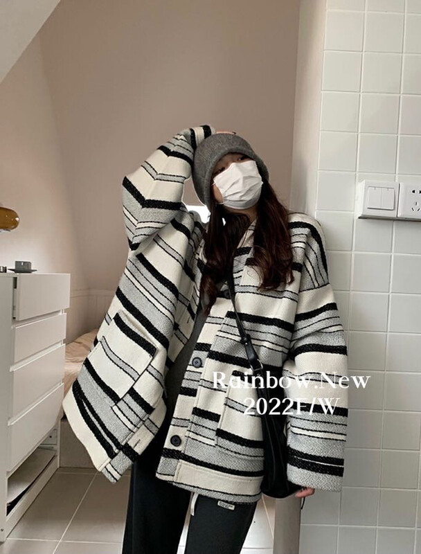 【MEET RAINBOW】Xiaoxiang striped loose short coat (without inner wear) 02151# LSL