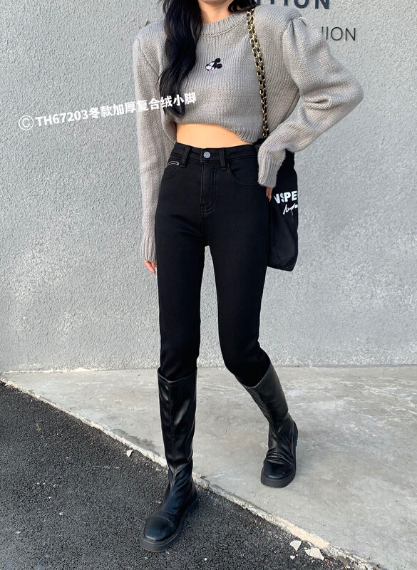 【T.H】Simple and versatile composite velvet slim skinny jeans 67203# LSW