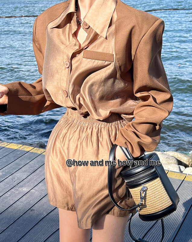 Original price 194.99! [ HOW AND ME Cheng Xi] Korean style design Tencel shirt + elastic waist casual shorts suit YS1-5056