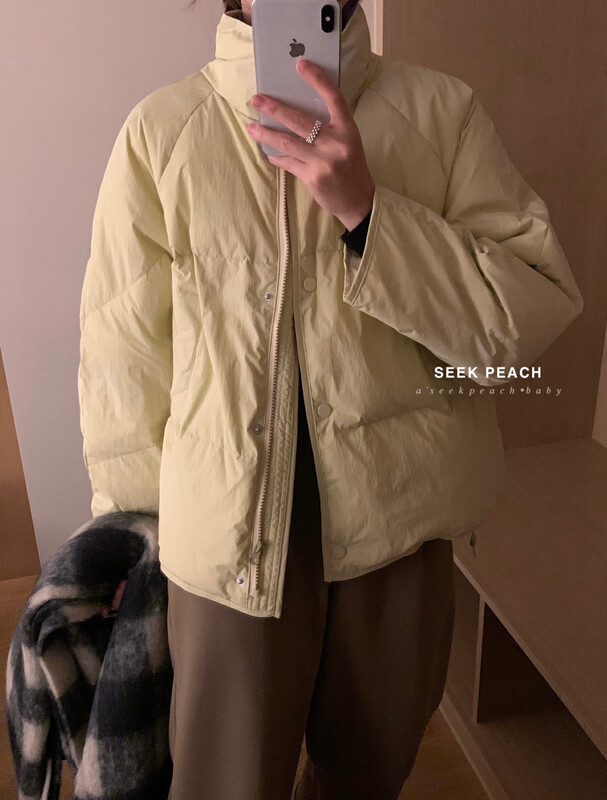 【SEEK PEACH】Stand-up collar single-breasted solid color comfortable warm down jacket (including 90% white duck down) 5898# L