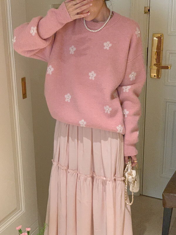 [Timely rain] Korean style ins sweet temperament soft and waxy warm sweater M095# WPL