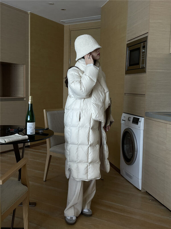 【TN】Korean style simple stitching collar comfortable long warm down jacket (including 90% white duck down, with scarf) YS1-W284# CLS