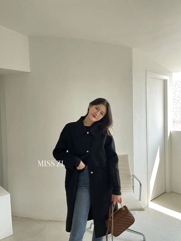 【MISS ZI】Korean style small gold button wool coat 100% high count full wool 77603
