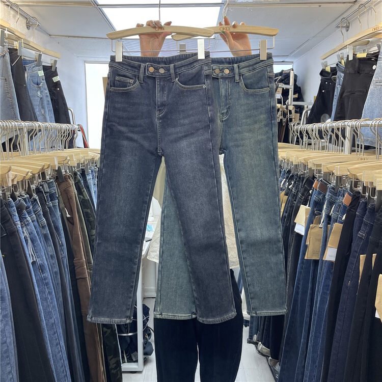 【OKD】All-match stretch straight-leg compound fleece jeans 67009# GY