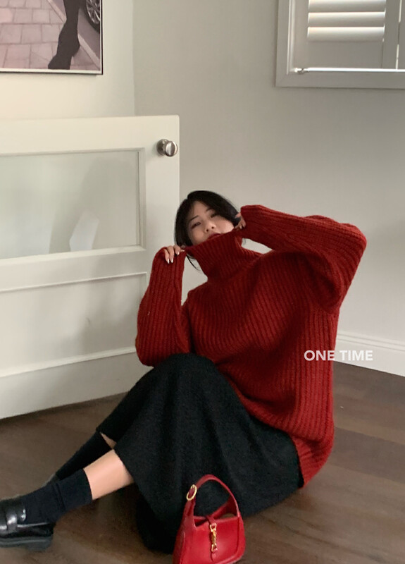 【ONE TIME】Winter Wool Lazy Wind Turtleneck Loose Thermal Sweater OT7563# JHY