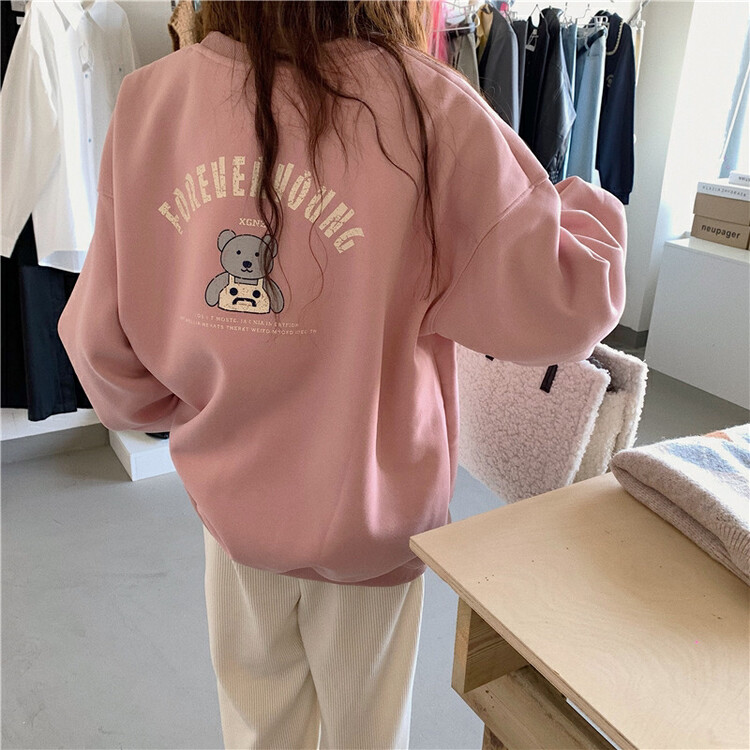 [Timely rain] Korean style ins loose design printed letter pullover long-sleeved fleece sweater Q4276# WPL