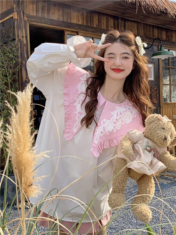 [Timely Rain] Hanfeng ins sweet three-dimensional lace shirt for age-reducing girls 69695# WPL