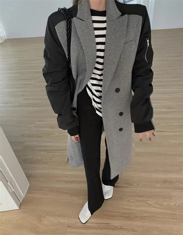 [Semi-plain] Two-piece contrasting coats with fake collar design in suit collar J982# ZJY