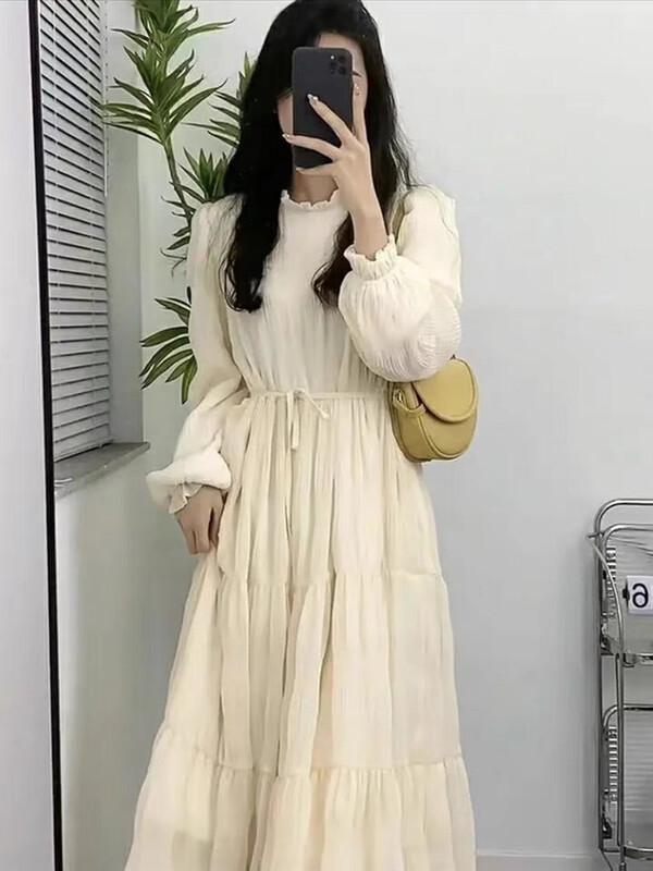 【Ou Zhengsha】French fleece long sleeve slim bottoming dress 19609# JJ