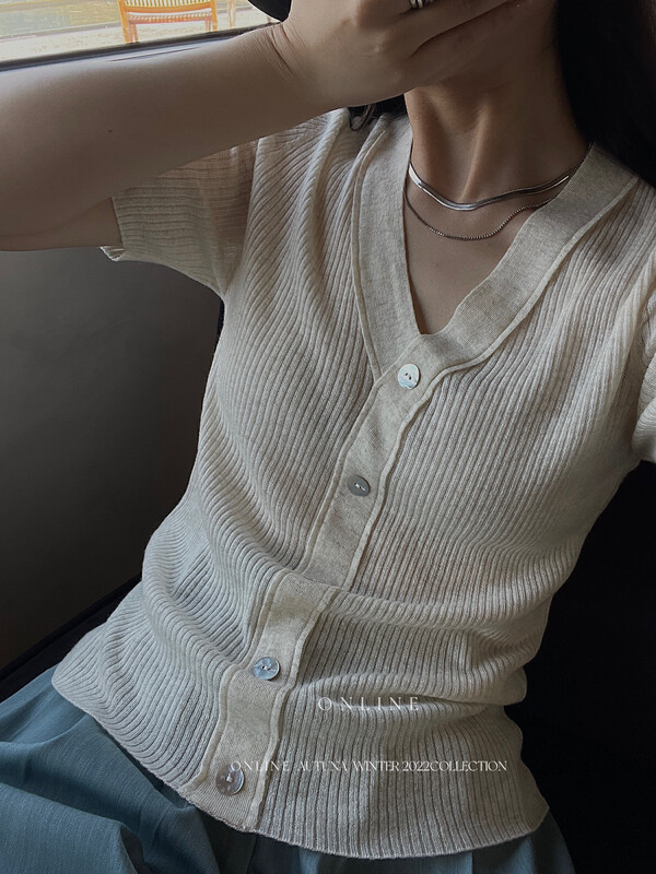 Original price 108.99! 【ON LINE】Short Sleeve Comfortable Breasted Knit Sweater A632# JHY