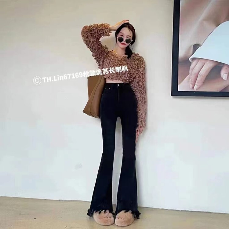 【T.H】Korean style fashion stretch high waist flared jeans 671690# LSW