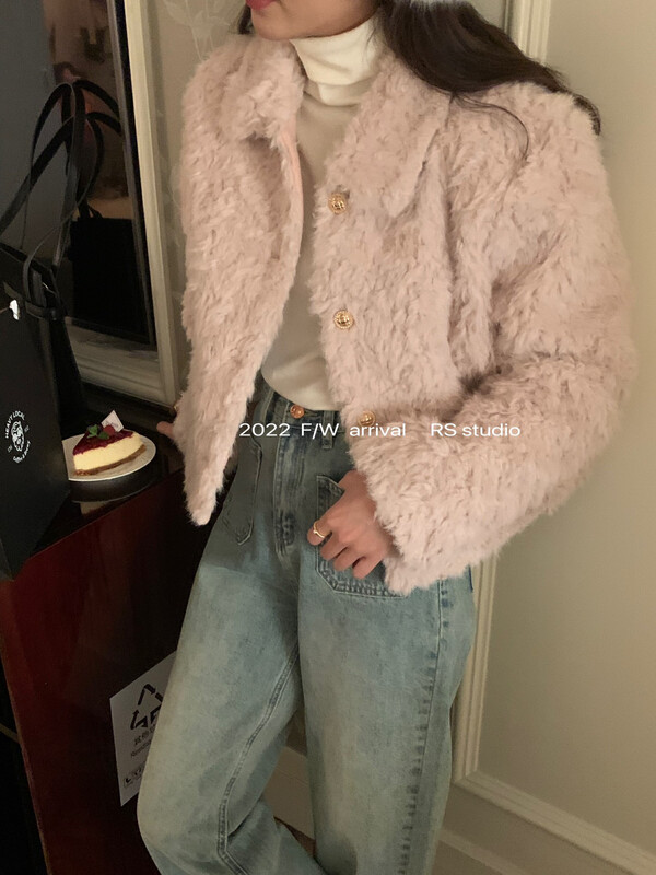 【RS】Lapel imitation sheep curly comfortable all-match warm down jacket jacket LL0300# FHX